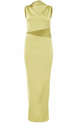 Satin High Neck Cut Out Maxi Dress-PrettyLittleThing Discount