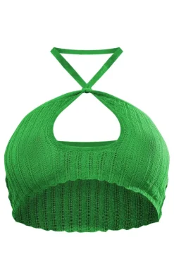 Best PrettyLittleThing Sheer Knit Lace Up Keyhole Top Bright Green
