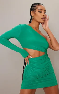 Slinky One Shoulder Waist Cut Out Ruched Bodycon Dress-PrettyLittleThing Discount