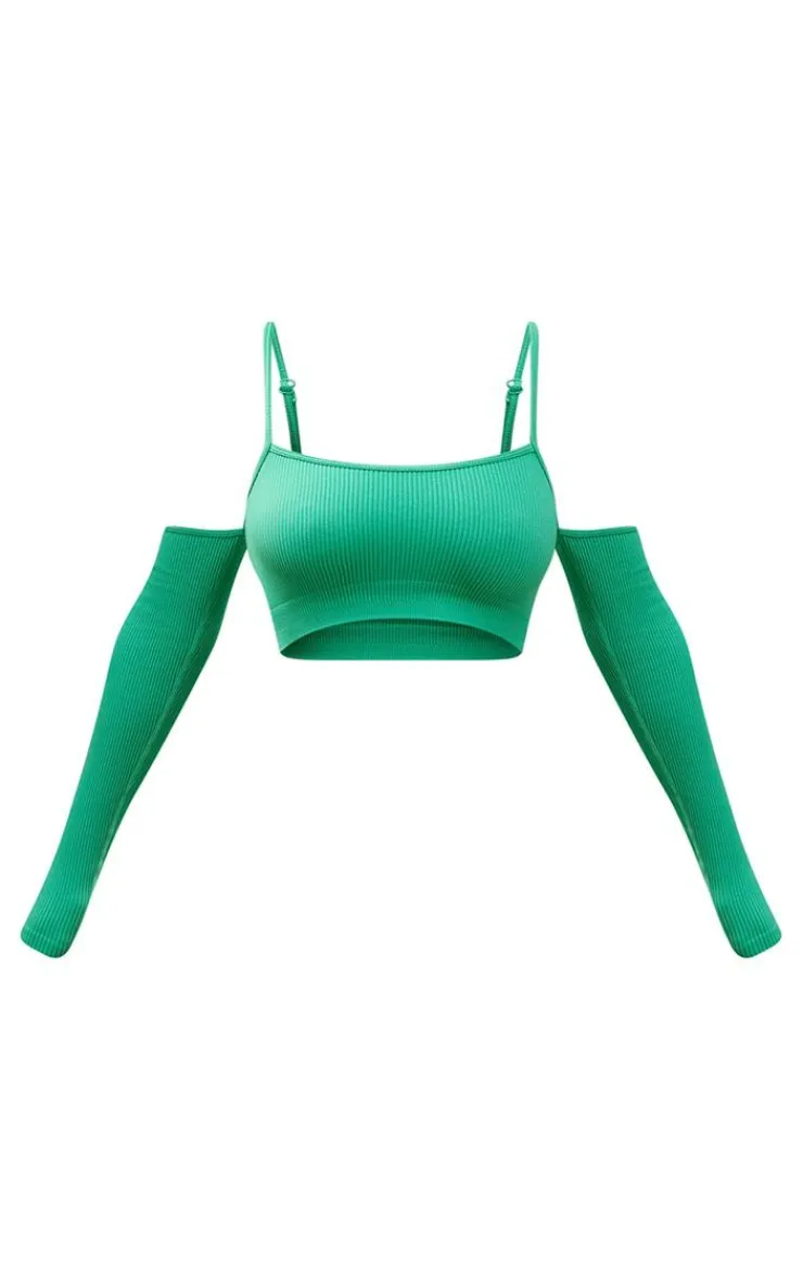 PrettyLittleThing Snatched*Snatched Rib Cold Shoulder Crop Top