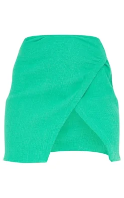 Best PrettyLittleThing Waffle Tie Wrap Mini Skirt Bright Green