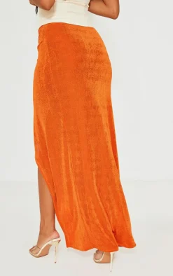 Bright Orange Acetate Slinky Drape Front Maxi Skirt
