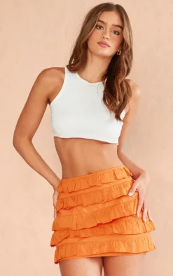 Bright Orange Cotton Poplin Multi Tiered Mini Skirt