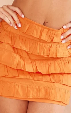 Bright Orange Cotton Poplin Multi Tiered Mini Skirt