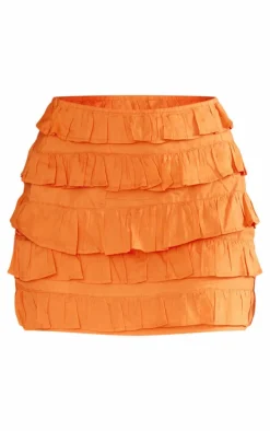 Bright Orange Cotton Poplin Multi Tiered Mini Skirt