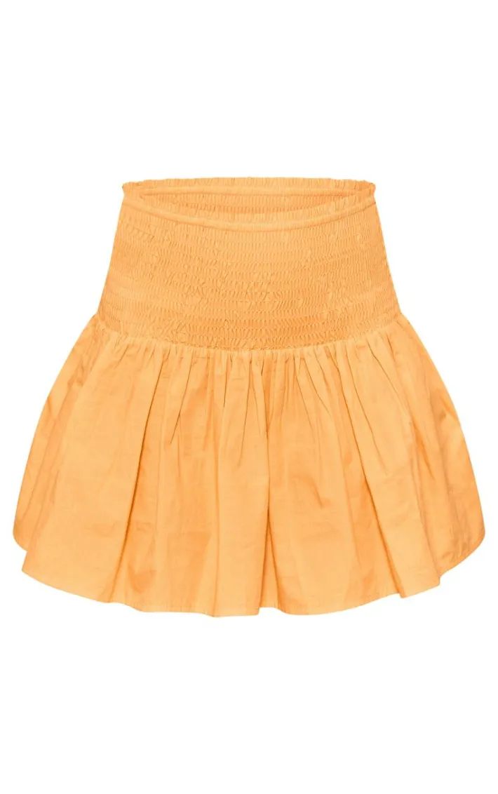 Bright Orange Cotton Poplin Shirred Waist Mini Skirt