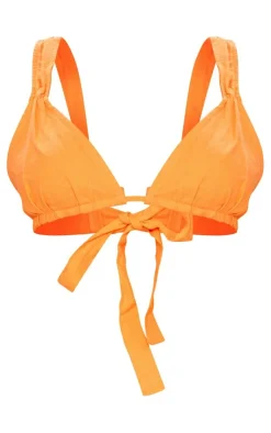 New PrettyLittleThing Linen Look Tie Back Micro Triangle Bralet Bright Orange