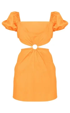 Satin Puff Sleeve Cut Out Shift Dress-PrettyLittleThing