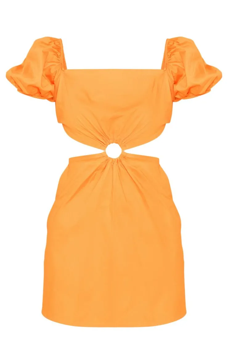 Satin Puff Sleeve Cut Out Shift Dress-PrettyLittleThing