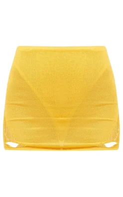 Discount PrettyLittleThing Sheer Knit Cut Out Panels Mini Skirt Bright Orange