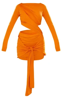 Slinky Cut Out Long Sleeve Knot Bodycon Dress-PrettyLittleThing Outlet