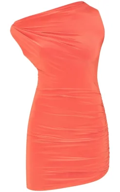 Slinky Ruched Shoulder Racer Neck Bodycon Dress-PrettyLittleThing New