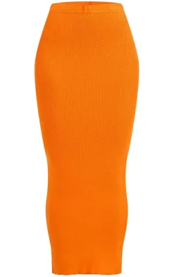 New PrettyLittleThing Soft Knit Midaxi Skirt Bright Orange