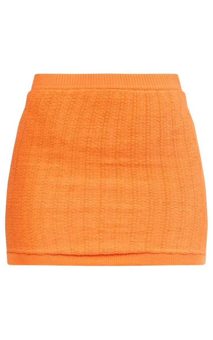 Sale PrettyLittleThing Soft Knit Pattern Mini Skirt Bright Orange