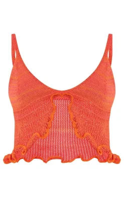 Outlet PrettyLittleThing Space Dye Crochet Frill Edge Top Bright Orange