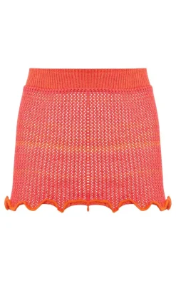 PrettyLittleThing Space Dye Crochet Frill Edge Mini Skirt Bright Orange
