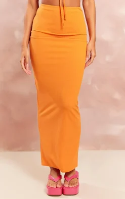 Outlet PrettyLittleThing Textured Jersey Low Rise Midaxi Skirt Bright Orange