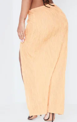 Bright Orange Textured O-ring Front Maxi Skirt