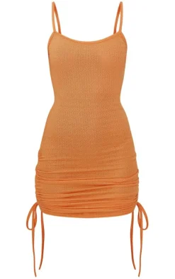 Textured Ruched Side Strappy Bodycon Dress-PrettyLittleThing Online