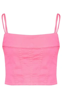PrettyLittleThing Denim Corset Crop Top Bright Pink