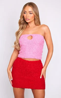 PrettyLittleThing Knitted Tops*Fuzzy Knit Key Hole Bandeau Top
