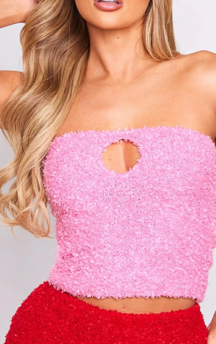 PrettyLittleThing Knitted Tops*Fuzzy Knit Key Hole Bandeau Top