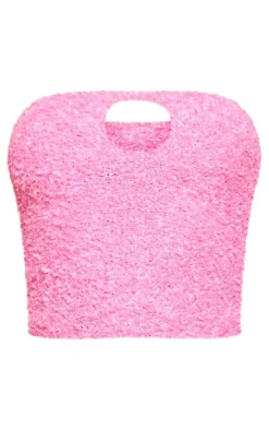 PrettyLittleThing Knitted Tops*Fuzzy Knit Key Hole Bandeau Top