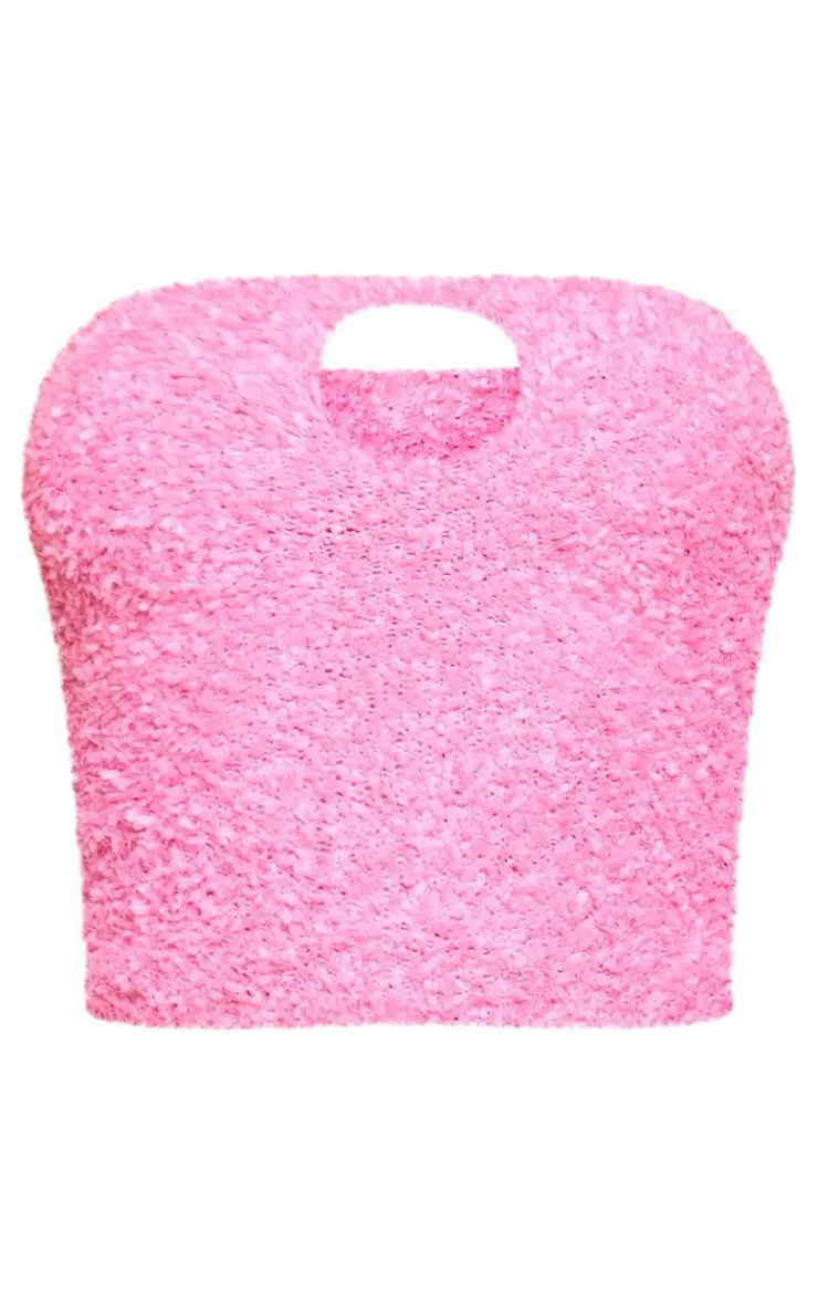 PrettyLittleThing Knitted Tops*Fuzzy Knit Key Hole Bandeau Top