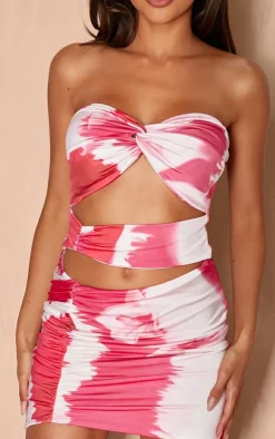 Marble Print Twist Detail Cut Out Bodycon Dress-PrettyLittleThing Online
