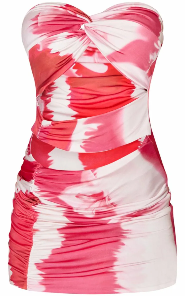 Marble Print Twist Detail Cut Out Bodycon Dress-PrettyLittleThing Online