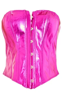 Bright Pink Metallic Hook And Eye Corset-PrettyLittleThing New