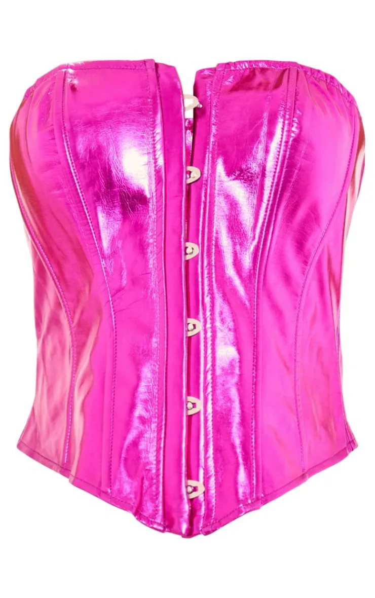 Bright Pink Metallic Hook And Eye Corset-PrettyLittleThing New