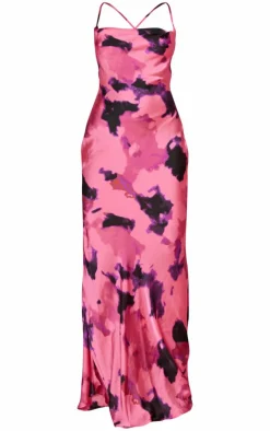 Printed Satin Halterneck Cowl Maxi Dress-PrettyLittleThing Best