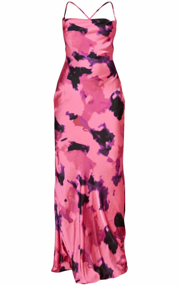 Printed Satin Halterneck Cowl Maxi Dress-PrettyLittleThing Best