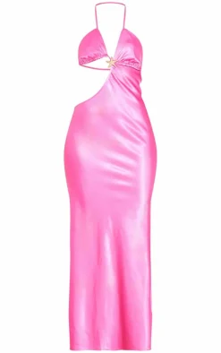 Satin Cut Out Halter Neck Maxi Dress-PrettyLittleThing