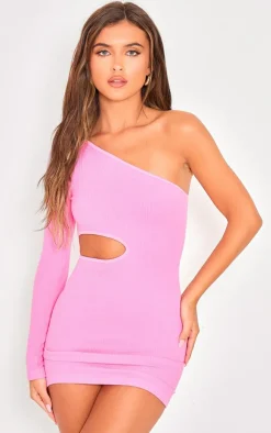 Structured Snatched Rib One Shoulder Cut Out Bodycon Dress-PrettyLittleThing