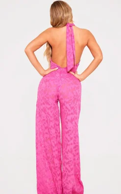 Textured Floral Cross Front Jumpsuit-PrettyLittleThing New