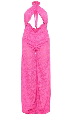 Textured Floral Cross Front Jumpsuit-PrettyLittleThing New