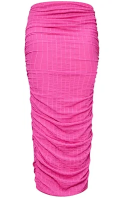 Best PrettyLittleThing Textured Mesh Ruched Low Rise Midaxi Skirt Bright Pink