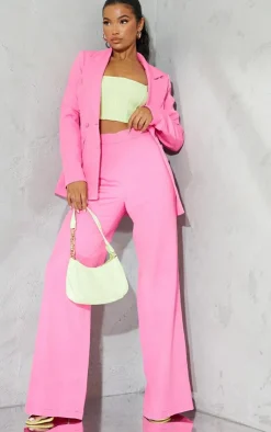 Best PrettyLittleThing Woven High Waisted Tailored Wide Leg Pants Bright Pink