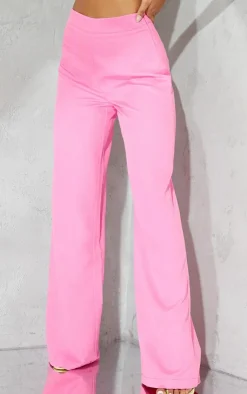 Best PrettyLittleThing Woven High Waisted Tailored Wide Leg Pants Bright Pink