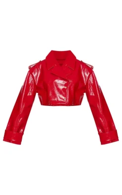 PrettyLittleThing Trench Coats*Patent Faux Leather Cropped Trench