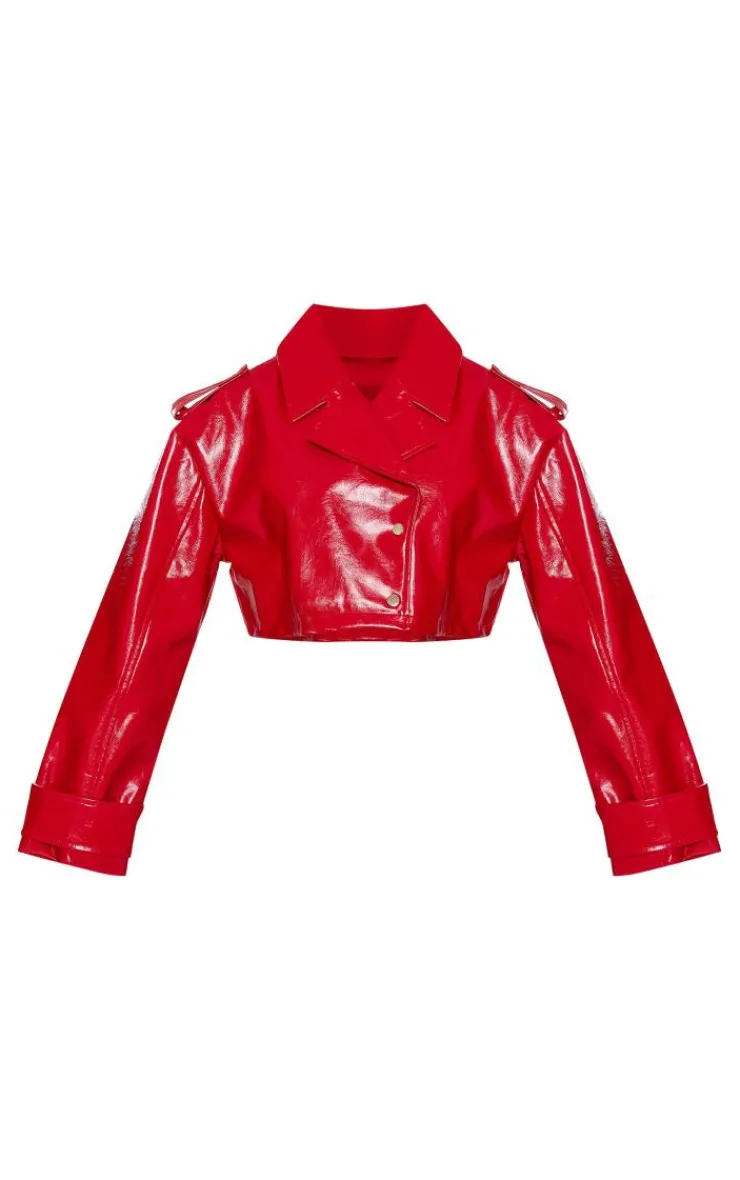 PrettyLittleThing Trench Coats*Patent Faux Leather Cropped Trench