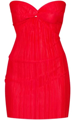 Plisse Knot Detail Bandeau Bodycon Dress-PrettyLittleThing Clearance