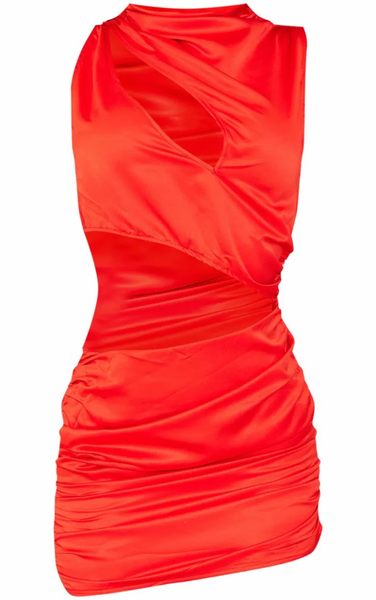 Satin High Neck Cut Out Mini Dress-PrettyLittleThing Discount