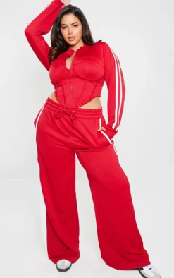 New PrettyLittleThing Side Stripe Wide Leg Sweatpant Co Ord Bright Red