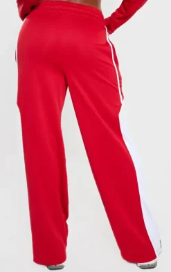 New PrettyLittleThing Side Stripe Wide Leg Sweatpant Co Ord Bright Red