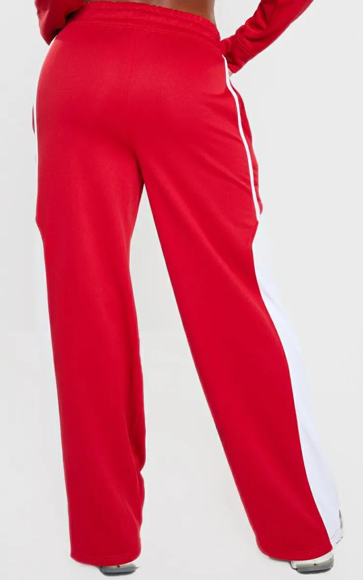 New PrettyLittleThing Side Stripe Wide Leg Sweatpant Co Ord Bright Red