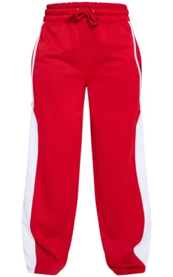 New PrettyLittleThing Side Stripe Wide Leg Sweatpant Co Ord Bright Red