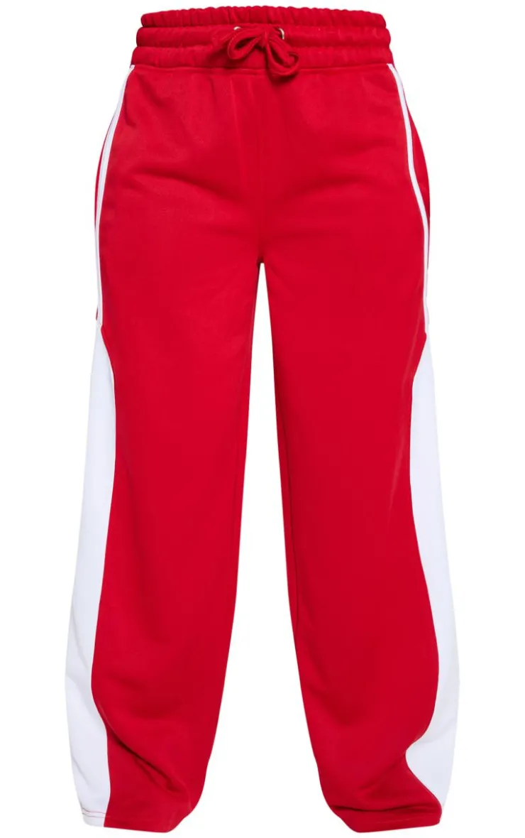 New PrettyLittleThing Side Stripe Wide Leg Sweatpant Co Ord Bright Red